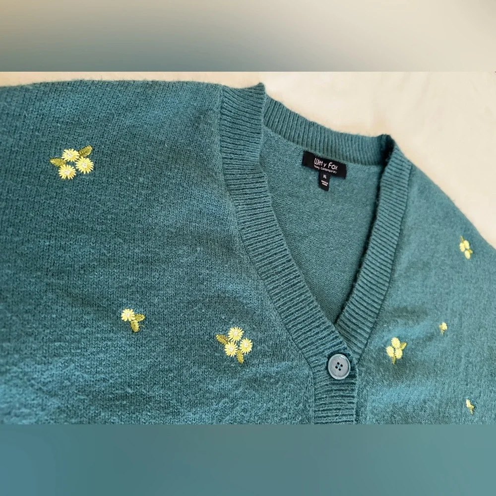 Witty Fox Ditzy Floral Crop Button Cardigan - Green - XL - Picture 9 of 14